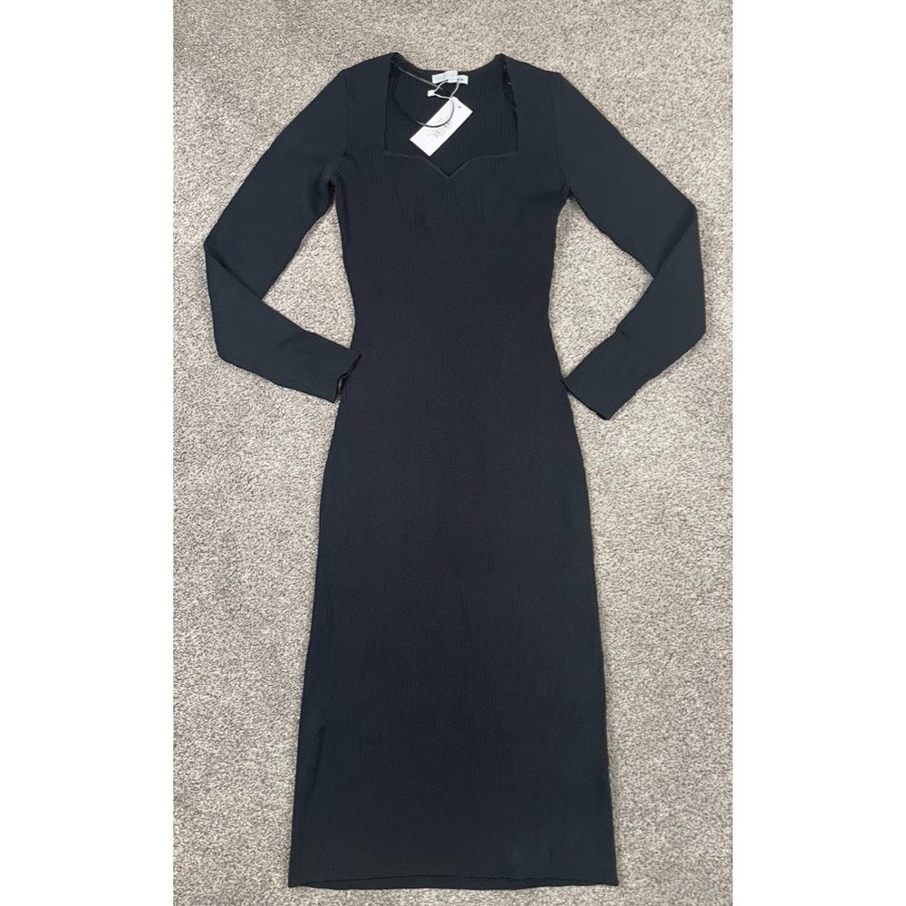 Baltic Born Dress Womens Large Black Waldorf Ribbed Midi Bodycon Holiday LBD NEW